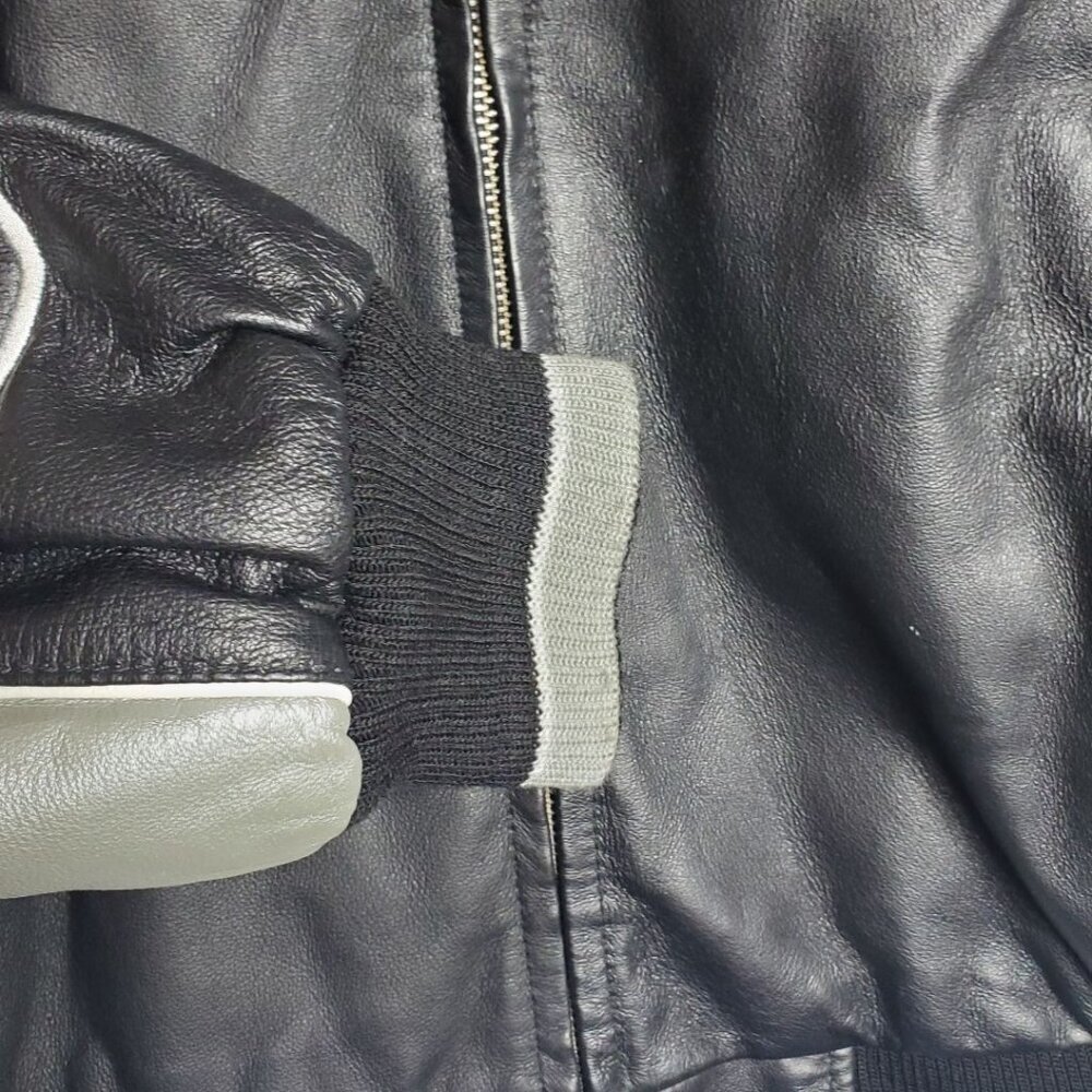 Carl Banks G-III Vtg Raiders Leather Varsity Jacket Rare Black/Silver Medium - Picture 9 of 16
